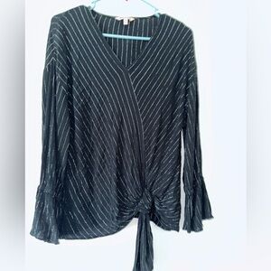 Elegant Juicy Couture Black and Silver Striped Women's Top size Medium